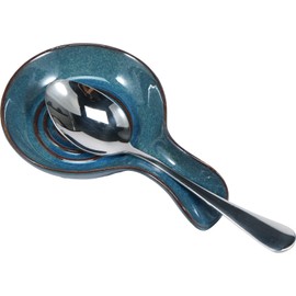 Spoon Cradle, Ceramic Spoon Rest Large Heat-Resistant Cooking Spoon Rest Coffee Spoon Holder Dishwasher Safe Spoon Cradle for Kitchen Counter 17.5x11.5cm (Blue)