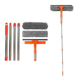 Window Cleaner Tool for Home, 3 in 1 Squeegee for Window Cleaning Kit for High Window with 1 Rotatable Head 3 Interchangeable Scrubber with Extension Pole ﻿