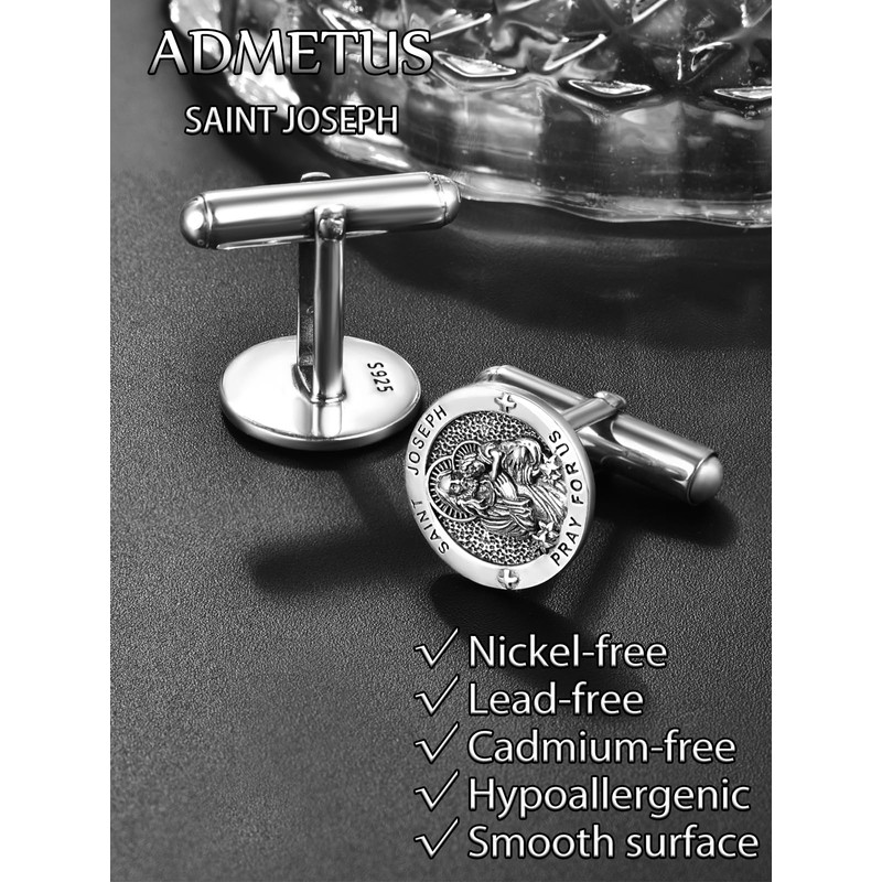 St Joseph Cufflinks for Men Sterling Silver Saint Joseph Medal