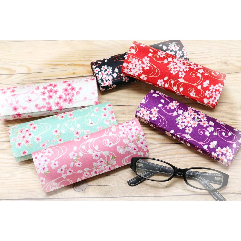 Matsumi Kogei Sakuran Glasses Case, Embossed/Pink, 6.3 x 2.4 x