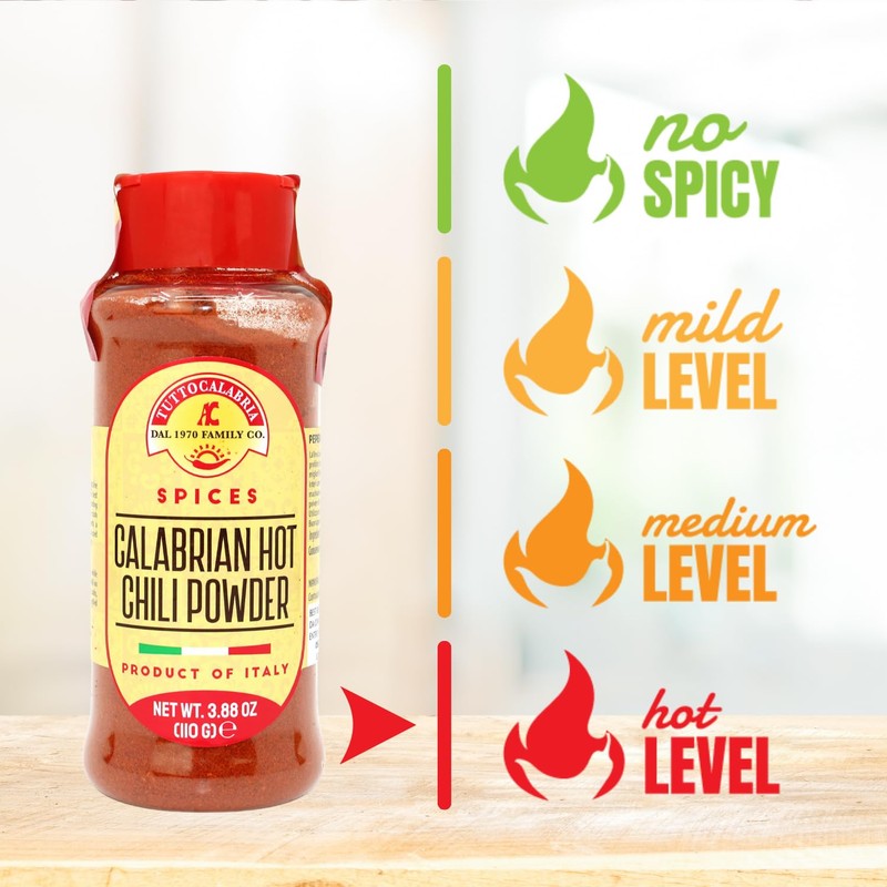 TUTTOCALABRIA Calabrian Hot Chili Powder, Hot Shaker, 3.88 oz (110