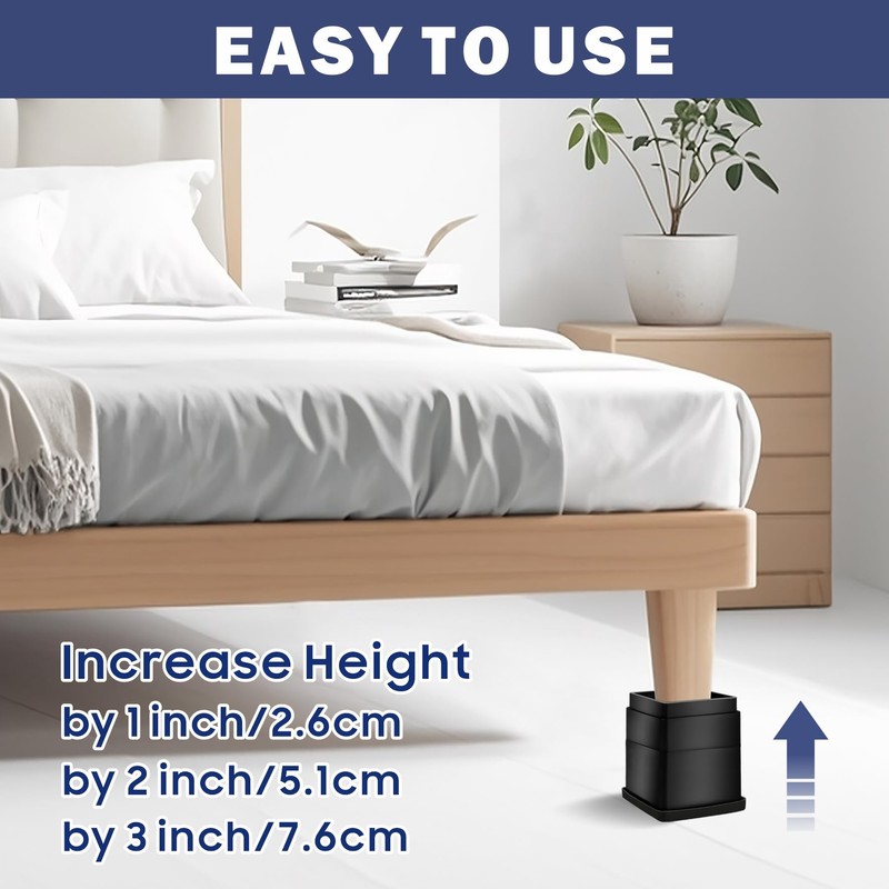 MixDora Bed Risers 2, 3 Inch Square Stackable Furniture Risers