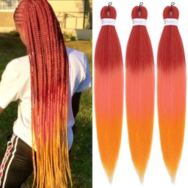 Braiding Hair Pre Stretched for Women Hair Extensions Box Braids Soft Synthetic Knotless Yaki Texture Hot Water Setting Braid Red Pink Orange (24inch 3Packs)