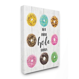 Stupell Industries Eat More Hole Foods Donuts On White Wood Planks Canvas Wall Art, 16x20, Multicolor