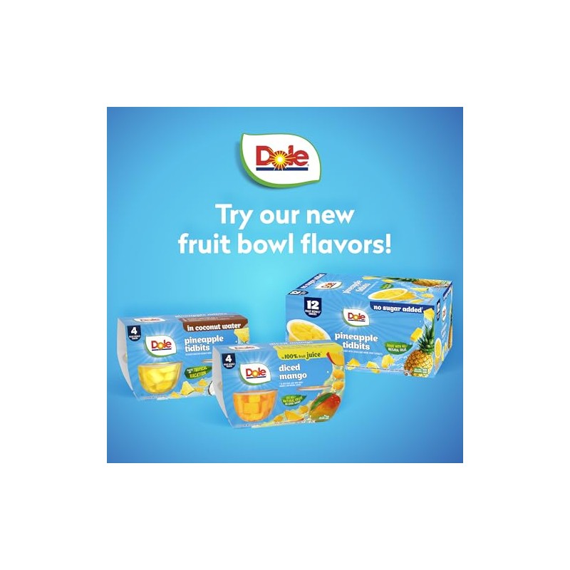 Dole Fruit Bowls Pineapple Tidbits in 100% Juice Snacks, 4oz