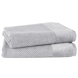 Pure Label 2-Piece Bath Towel Set with Hanging Loop, Made of 100% Cotton, Absorbent, Soft and Oeko-Tex Certified, 2 Cotton Bath Towels 70 x 140 cm, Grey - Light Grey
