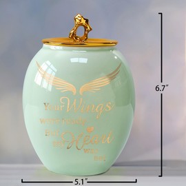 LINES ARTE Urna Mediana para Cenizas humanas, urna de cremación para Cenizas para Mujeres, urnas Verdes de cerámica para Cenizas humanas, Hombres Adultos, urna de ángel para Cenizas para mamá, urnas