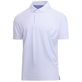 Esabel.C Mens Golf Shirts Print Moisture Wicking Short Sleeve Performance Dry Fit Stretch Active Polo Shirts for Men,WhiteBlue,L