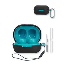 Silicone Case Compatible with JLab JBuds Mini True Wireless Earbuds,Cleaning Kit and Lanyard Soft Protective Shockproof Cover for JLab JBuds Mini-Black