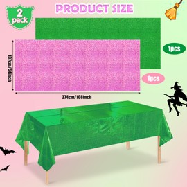 2 Pcs Iridescent Pink and Green Tablecloth Party Decorations, Holographic Foil Plastic Table Cloths for Rectangle Tables, Disposable Green and Pink Table Cover for Witch Theme Birthday Party Supplies