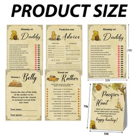 Cidobi Winnie Baby Shower Cards, Prizes for Baby Shower Games Set, Include The Price is Right, Mommy's Belly, Baby Word Scramble 8 Games, with 20 Pencils for Boys or Girls