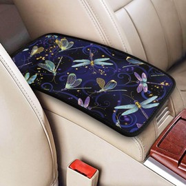 THOEWONG Glitter Dragonfly Auto Center Console Armrest Covers for Women Men Galaxy Darkviolet Arm Rest Cushion Cover Cartoon Arm Rest Pad Universal Car Interior Accessories