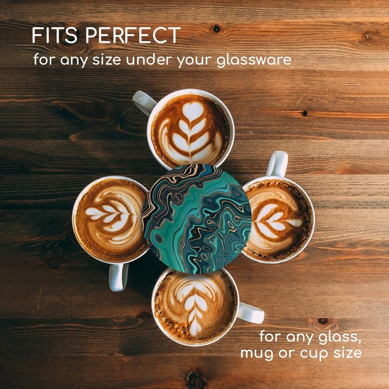 1 x Round Coaster - Teal Aqua Marble Effect Ink