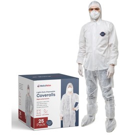 Medical Nation Hazmat Suits Disposable | 25 Pack | Light Duty Disposable Coveralls Men | with Attached Hood and Boots - Overall Protective Chemical Suit for Men & Women, Disposable Paint Suit - 2XL