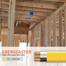 Energeaster Solid Indoor 12/2 W/G NMB Cable 100ft Coil，Electrical Wire 12 Gauge Wire 2 Conductors Non-Metallic with Ground Wire(Yellow)