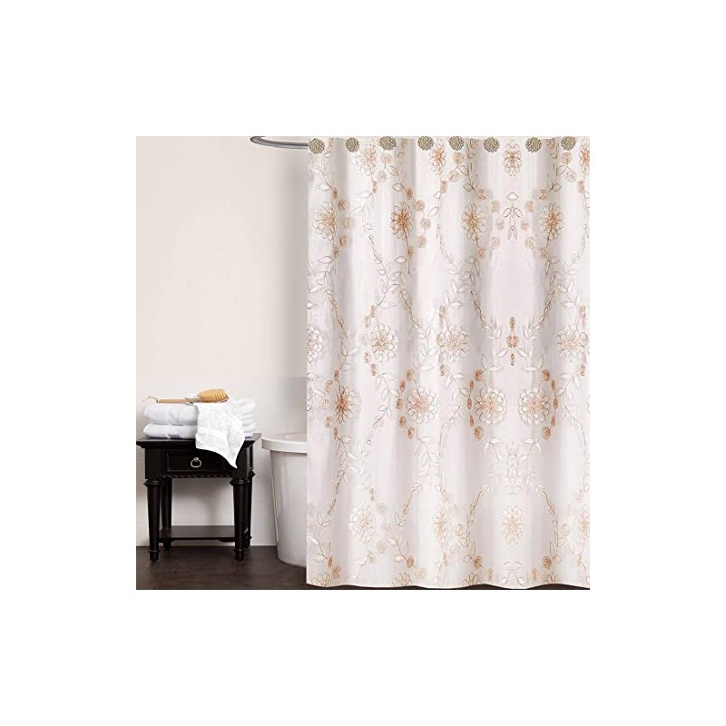 Popular Bath Shower Curtain Rose Vine, Beige-Taupe