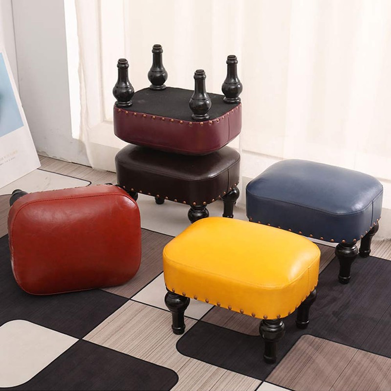 Kelendle Small Foot Stool for Living Room Brown Leather Stool