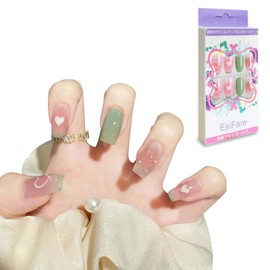 Nail Tips, 24 Pieces, Spring and Summer, Nail Tip, Green, Double-sided Tape, Nail File Included, Popular, For Coming of Age of Age Ceremonies, School Entrance Ceremonies, Graduation Ceremonies, Weddings, Parties, Daily Life