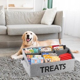 Brabtod Dog Storage Organizer,Dog Treat Container,Collapsible Fabric Storage Box for Pet Treats,with removable dividers,Dog Stuff Container for Dog Treats Stick,Dog Cat Canned Food,Packaged Snacks