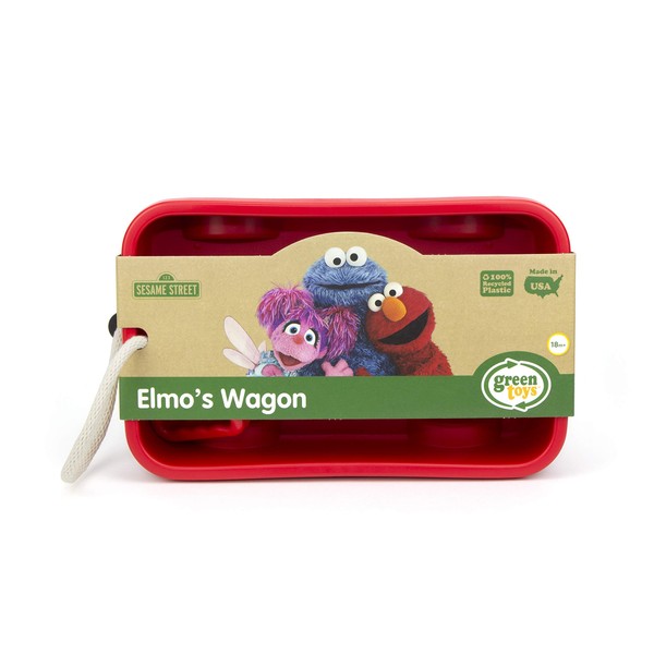 Green Toys Sesame Street Elmo's Wagon, Red - Pretend Play, Motor Skills, Kids Outdoor Toy Vehicle. No BPA, phthalates, PVC. Dishwasher Safe, Recycled Plastic, Made in USA.