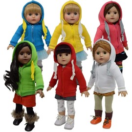 The New York Doll Collection Dolls Solid Coloured Set of 6 Hoodie T-Shirts For Fashion Girl Dolls - Doll Sweatshirts - Fits All 18 Inch/46cm Dolls - Doll Clothing - Doll Accessories