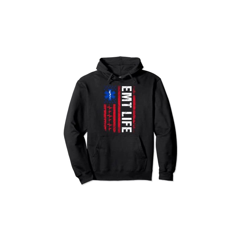 EMT Flag EMS Emergency Medical Technicians First Responder Pullover Hoodie
