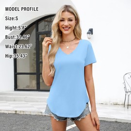 Elesomo Womens T Shirts Basic V Neck Casual Short Sleeve Cotton Tops, airy Blue L