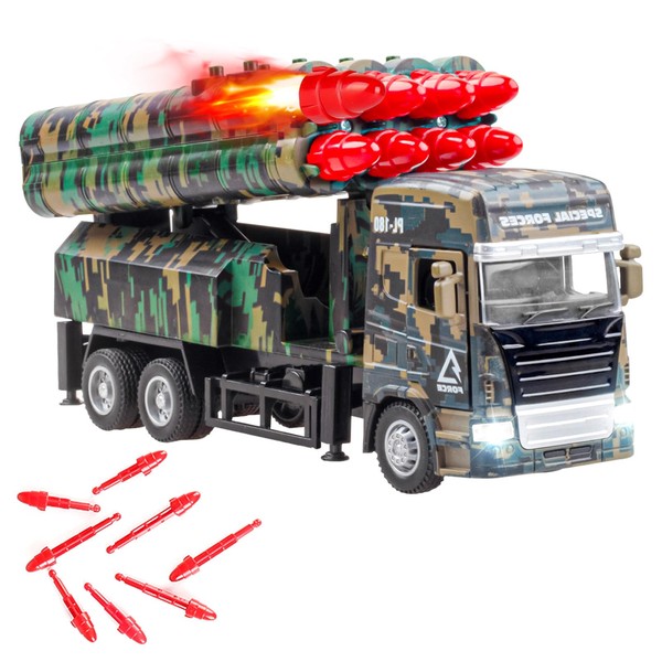 Woeau Army Toy Cars For Boys - Military Missile Launcher, Army Truck Models Light & Sound with 8 Missiles, Pull Back Die-Cast Vehicles Models Car Toys for 6+ Years Old Boys