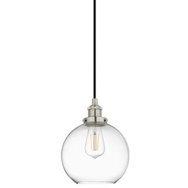 LINEA-LIGHTING Primo Large Glass Globe Pendant Light Fixture-Brushed Nickel Hanging Pendant Lighting for Kitchen Island-Mid Century Modern Ceiling Light W/ Clear Glass Shade & Edison LED Bulb Included