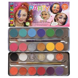 Eulenspiegel 224229 Make-Up Palette Party, 20 Professional Aqua Make-Up Colours, 4 x Glitter, 3 x Brushes, Vegan Make-Up Set, for Carnival, Festivals