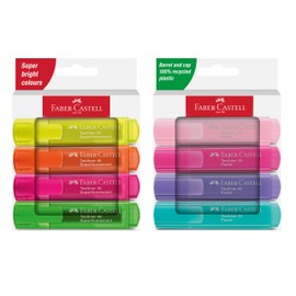 FABER-CASTELL 205211 Highlighter Set 46, Pastel and Neon, 8 Markers with Chisel Tip, Line Width 1-5 mm, Refillable