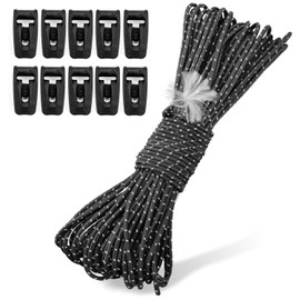 Hikeman Tent Guy Ropes 2mm-Ultralight Strong Guy Lines with Tensioner Reflective UHMWPE Fiber Tent Cord for Camping, Hiking, Backpacking Rope (Black, 65 Feet, 10 Tensioners)
