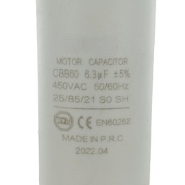 DEKAROX Universal Capacitor 6.3µF 450V Diameter 30 x 57 mm with 6.3 mm AMP Fastening Screw M8 CBB60 Engine Start and Run Capacitor for Electric Household Appliances