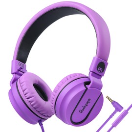 Rockpapa Kids Headphones, 952 Childrens Headphones, Wired Headphones with Microphone, Foldable, Stereo Sound, 3.5mm Jack On-Ear Headphones for School/Travel/Phone/Kindle/PC/MP3 (Purple)