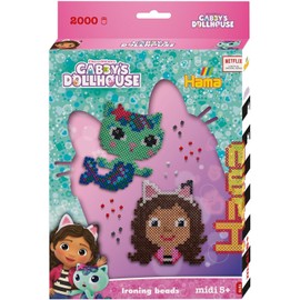 Hama Perlen 7975 Ironing Beads Gift Set, Gabby's Dollhouse, with Approx. 2000 Midi Craft Beads in Diameter of 5 mm, Creative Craft Fun for Young and Old