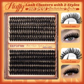 Eefofnn Fluffy Lash Clusters 100D 200D Volume Cluster Eyelash Extensions Thick Lash Extension D Curl Eyelash Clusters 288pcs Wispy Individual Lashes DIY Lashes Clusters Dramatic Eyelash Extension