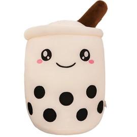 Squish Buddies 35cm Boba Tea Plushie – Soft Bubble Tea Stuffed Toy – Kawaii Boba Pillow for Kids and Adults – Cute Boba Milk Tea Plush Gift – Cozy Squishy Toy for Home (White Happy)