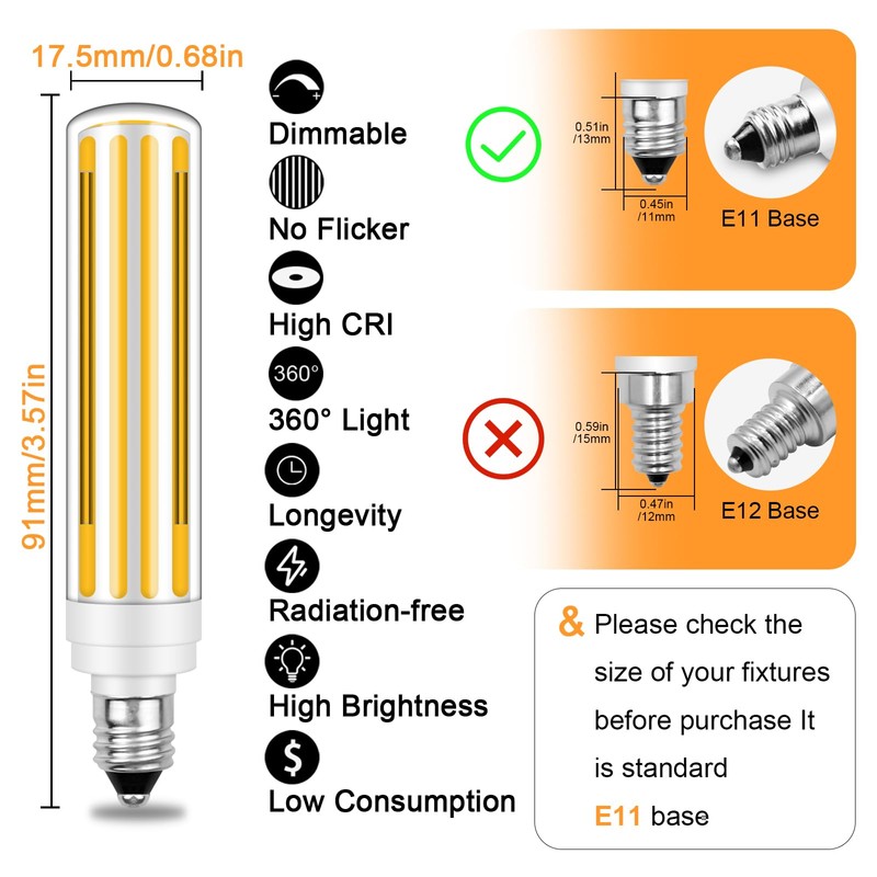 LFLAMPON E11 LED Bulb 100W 120W 150W Halogen Equivalent, 120V