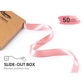 Keypan Pink Satin Ribbon 7/8 Inch x 50 Yards Double-Faced Polyester Ribbons for Flower Bouquet Gift Wrapping Party Decor Wedding Invitation DIY Craft