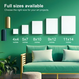 PHOENIX Stretched Canvases Multi Pack - 4x4, 5x7, 8x10, 9x12, 11x14 Inch (2 of Each) Different Sizes - 5/8 Inch Profile - 100% Cotton Triple Primed White Blank Canvases for Oil, Acrylic & Crafts