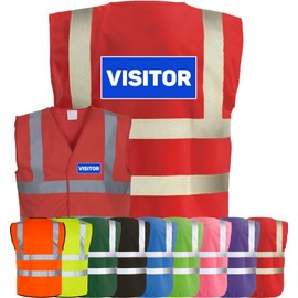Corporate Togs VISITOR Printed Hi-Vis Safety Vest, Safety Apparel with 2 Band & Brace Reflective Strips, Fully EN471 Health & Safety Compliant | Protective Safety Wear