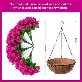 Ammyoo Artificial Hanging Plants Flowers with Basket for Spring Summer Outdoor Outside Decoration, Artificial Petunias Morning Glories Fake Plants for Patio Garden Porch Deck Yard(Fuchsia)