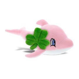 DolliBu Super Soft Pink Dolphin Stuffed Animal with Green Plush Shamrock, Cute Green Shamrock Plush, Fun St Patricks Day Stuffed Animal Dolphin, Good Luck St Patricks Day Toys for Kids, Baby - 12 Inch