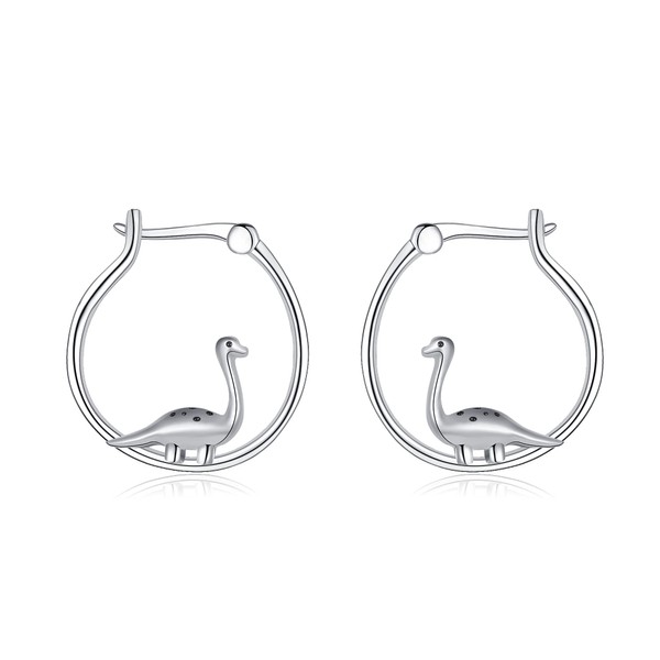 Dinosaur Sauropod Hoop Earrings 925 Sterling Silver Cute Animal Hoop