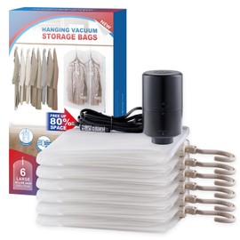 Hanging Vacuum Storage Bags, 6 Pack Hanging Storage Bags for Clothes With Electric Pump, Vacuum Sealed for Suits, Dress, Jackets (6 Short)