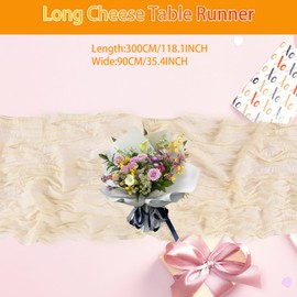 BLMHTWO Cheesecloth Table Runner 35×118inch Boho Rustic Gauze Cheese Cloth Runner Long Creamy White Winkled Gauze Table Runner for Wedding Bridal Birthday Party Table Decoration(Creamy White)
