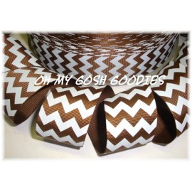 1.5 BROWN WHITE THANKSGIVING CHEVRON STRIPE GROSGRAIN RIBBON 4 HAIRBOW BOW