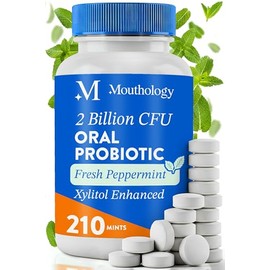 Mouthology Oral Probiotics for Mouth Bad Breath with Xylitol (210 Count Mints), Dental Probiotic, Mouth Probiotics Bad Breath Treatment and Gums