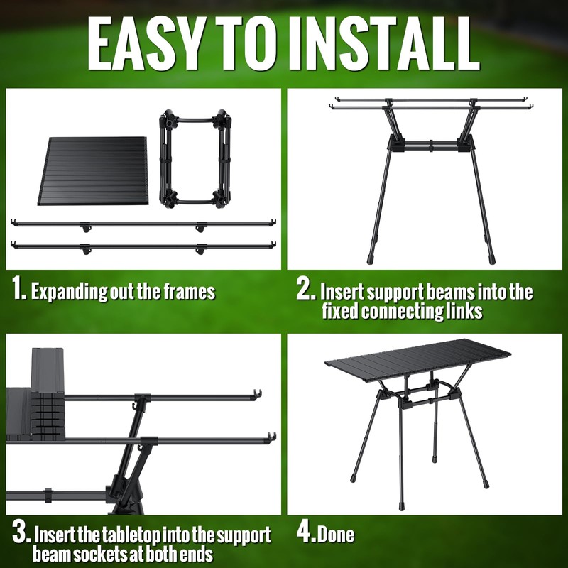 GARLLEN Folding Camping Table 176LBS Capacity, 4 Adjustable Height Roll-up