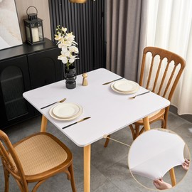 Small Solid Color Outdoor Square Tablecloth 38x38 Inch White Fitted Table Cloth with Elastic Stretchy Washable Fabric Patio Coffee Table Cover Wrinkle Free Non Slip